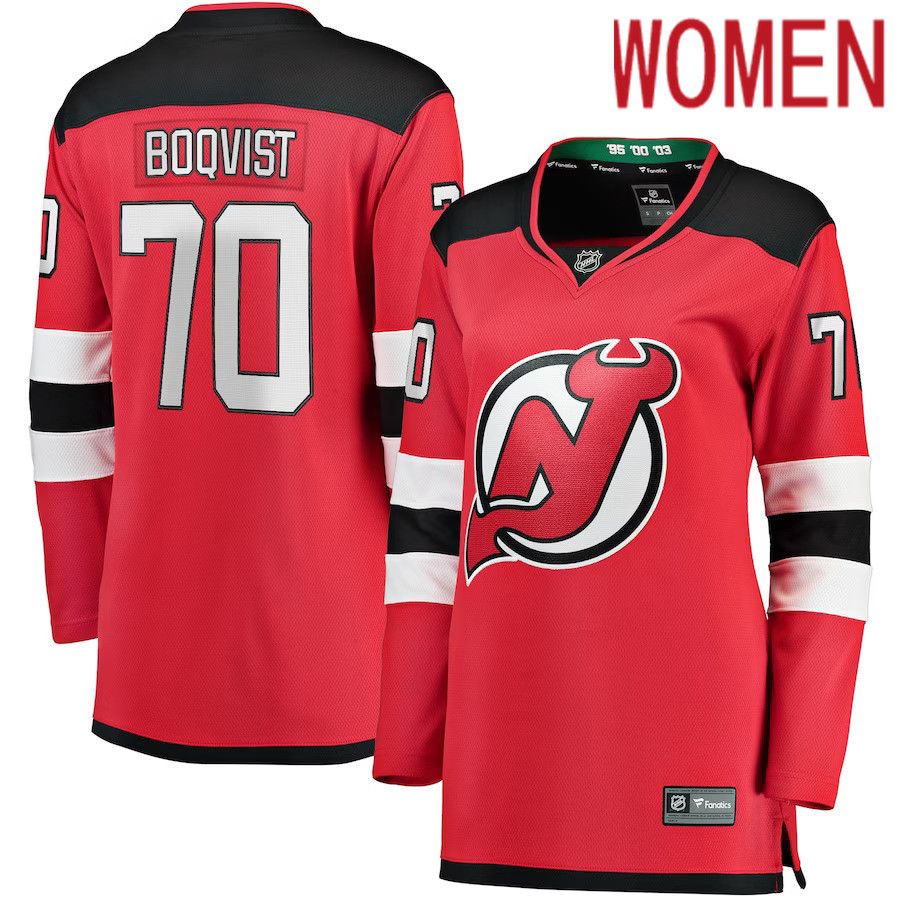 Women New Jersey Devils 70 Jesper Boqvist Fanatics Branded Red Home Breakaway Player NHL Jersey